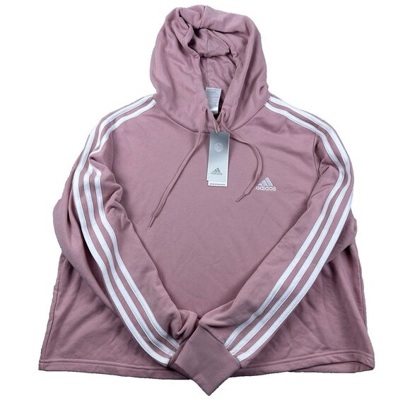 Adidas Womens Hoodie Pink Pullover 3-Stripes Logo‎ 1X Relaxed Fit Athletic New - Picture 1 of 10